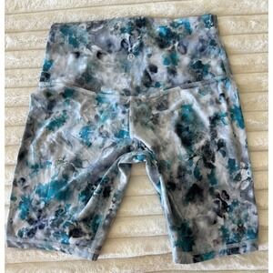Lululemon Align High Rise Floral Bike Shorts Women's Size 6 Teal Grey
